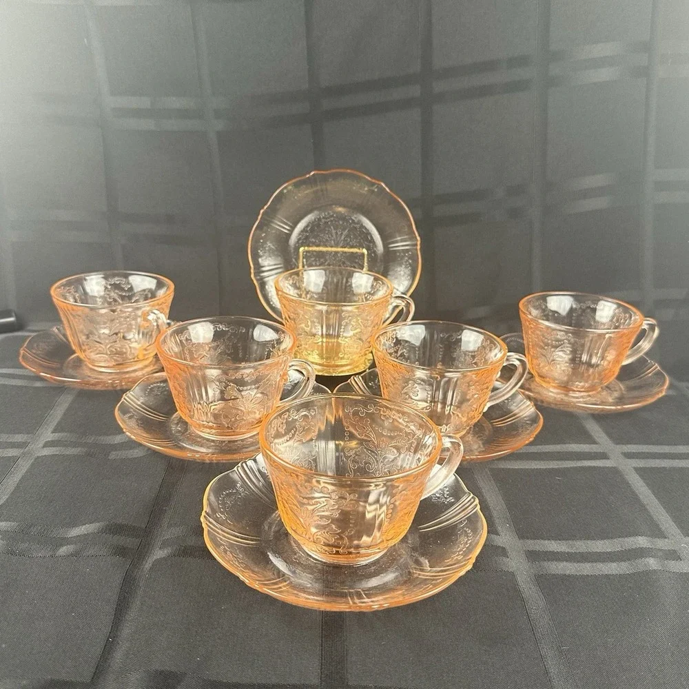 Vtg Macbeth Evans American Sweetheart Pink Depression Glass‎ 2pc Cup Saucer Set